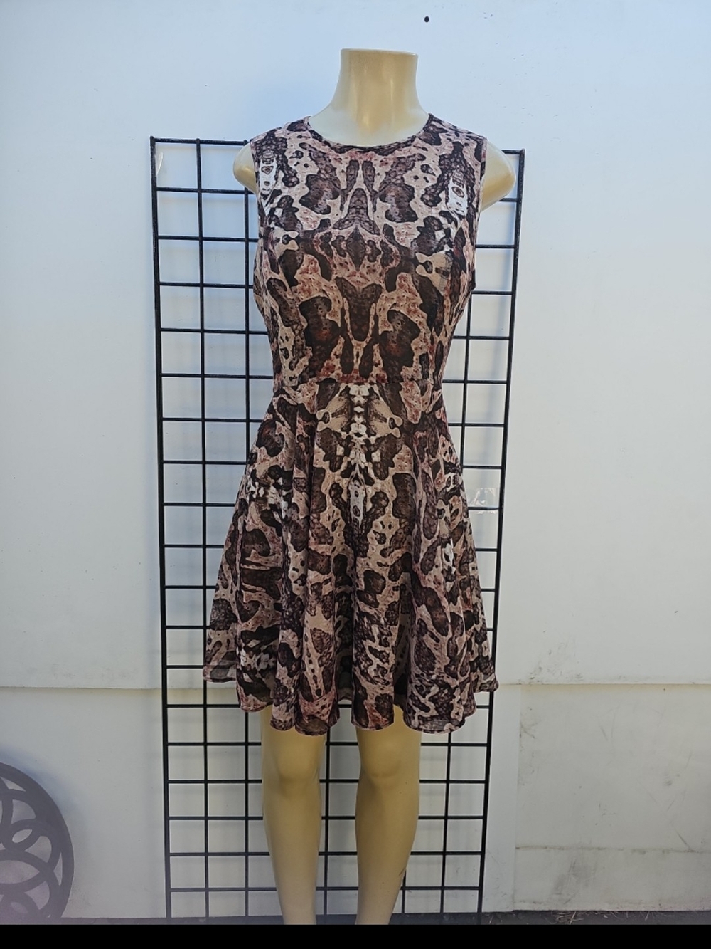 Catherine Malandrino Pink and Brown Sleeveless Fit-and-Flare Mini Dress